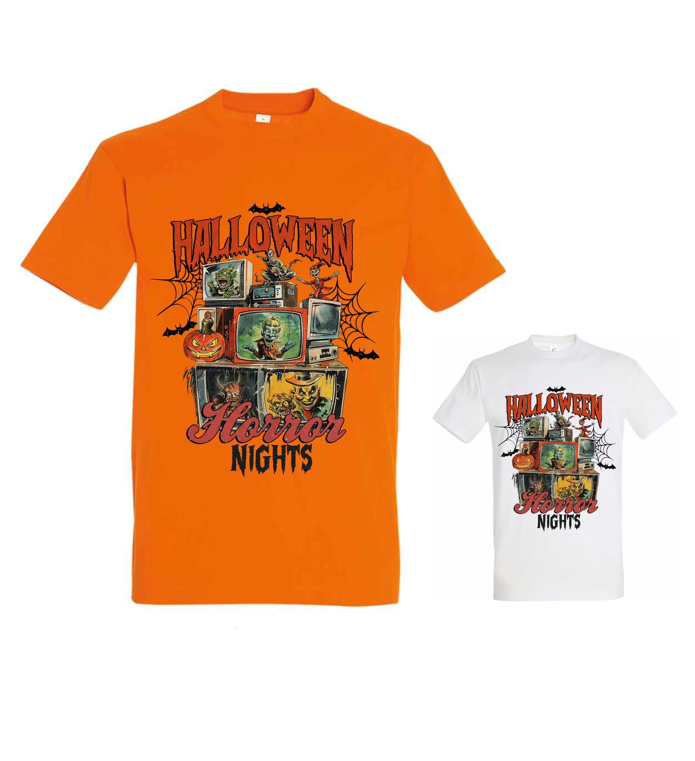 Halloween Horror Nights Graphic T-Shirt – Creepy TV Monsters, Spooky Pumpkin & Haunted Retro Horror Tee for Adults and Teens