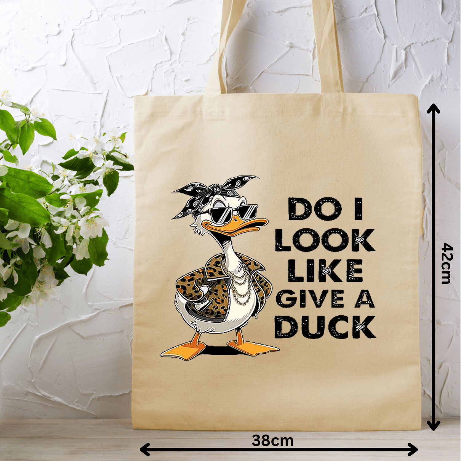 Do I Look Like I Give a Duck Tote Bag – Funny Sarcastic Duck with Sunglasses, Leopard Jacket & Bandana Graphic Bag for Work, School, Shopping & Everyday Use - Image 14