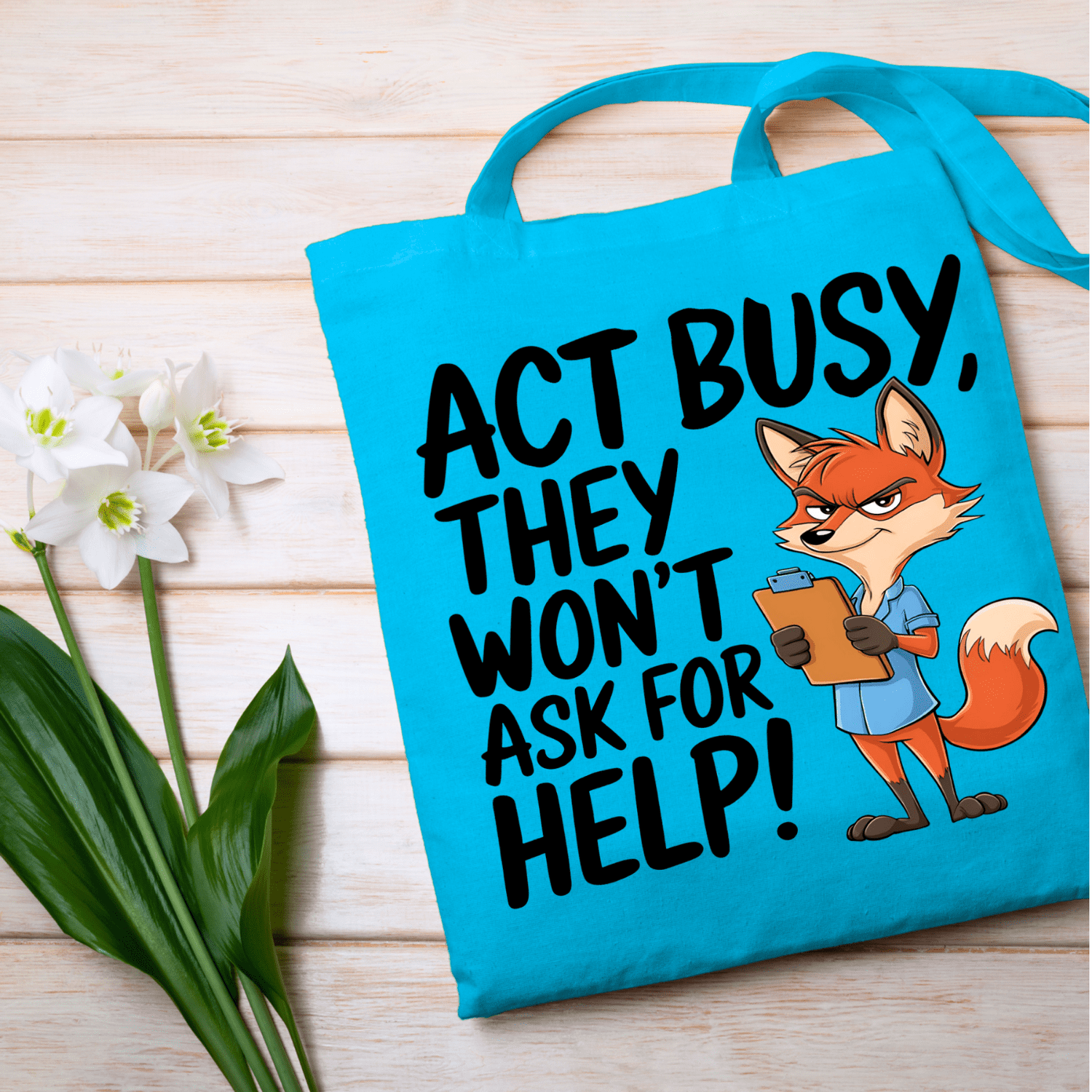 Act Busy Fox Tote Bag – Funny Cartoon Animal with Clipboard Sarcastic Quote Graphic Design for Work, Office Humor & Everyday Use - Image 12