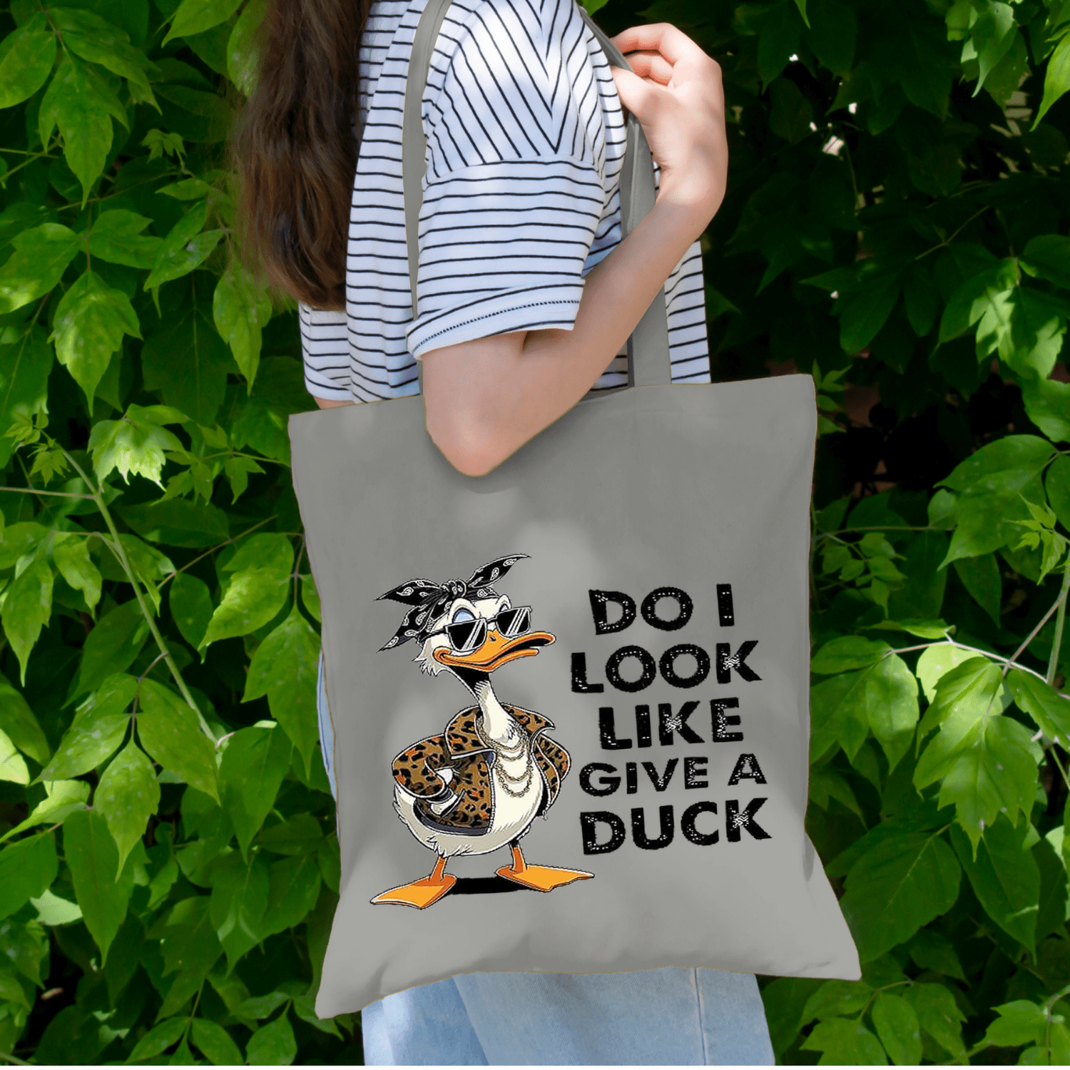 Do I Look Like I Give a Duck Tote Bag – Funny Sarcastic Duck with Sunglasses, Leopard Jacket & Bandana Graphic Bag for Work, School, Shopping & Everyday Use - Image 19