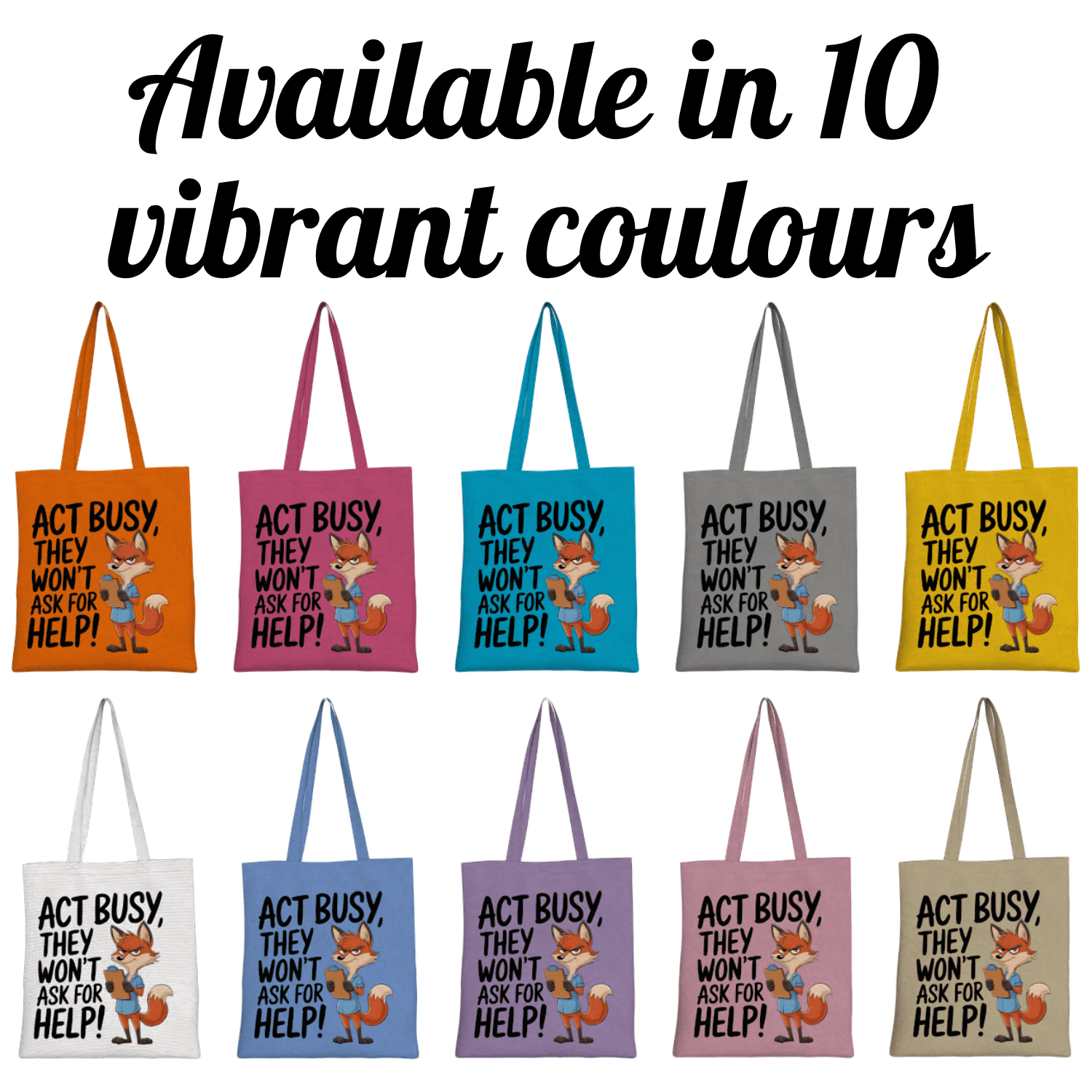 Act Busy Fox Tote Bag – Funny Cartoon Animal with Clipboard Sarcastic Quote Graphic Design for Work, Office Humor & Everyday Use - Image 33