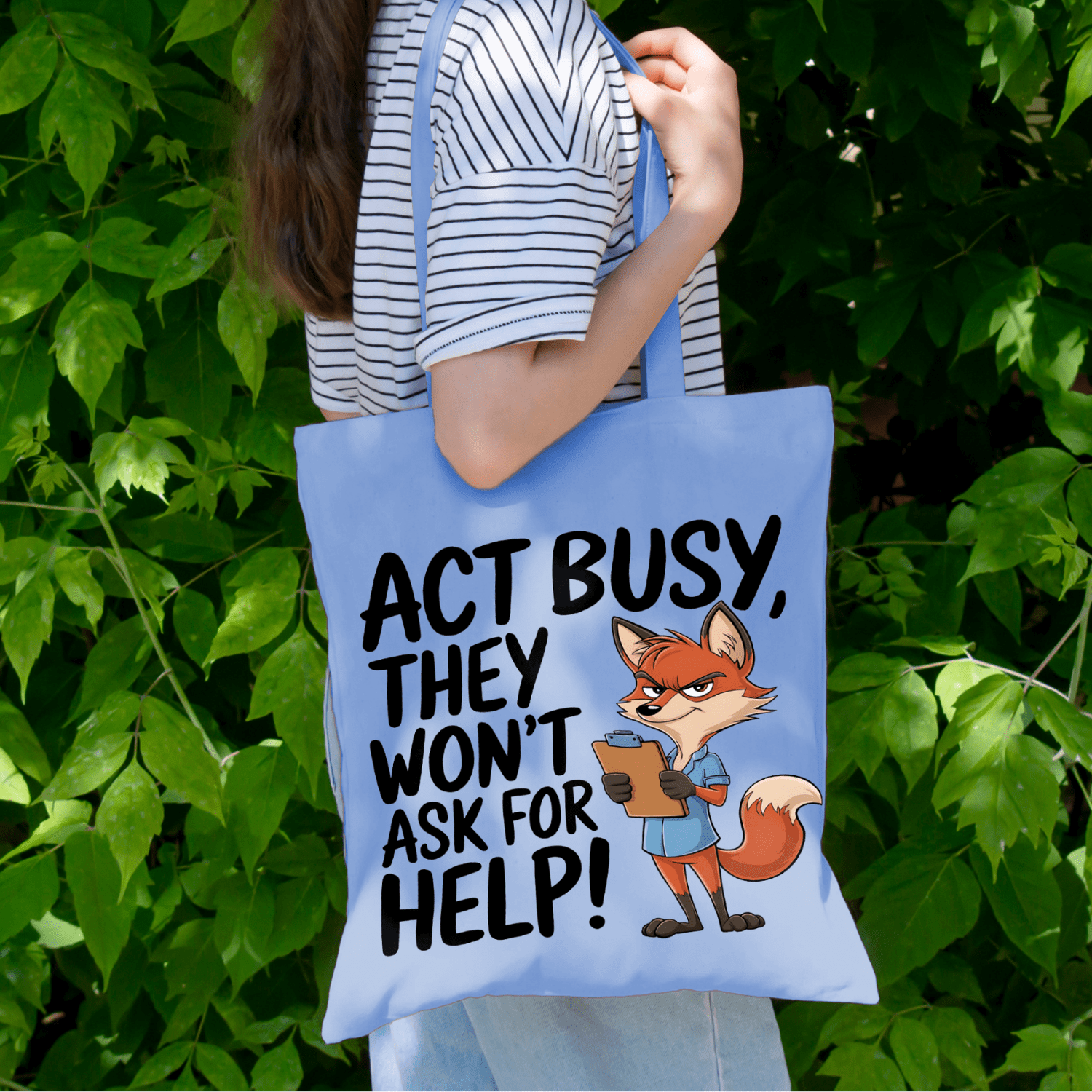 Act Busy Fox Tote Bag – Funny Cartoon Animal with Clipboard Sarcastic Quote Graphic Design for Work, Office Humor & Everyday Use - Image 15