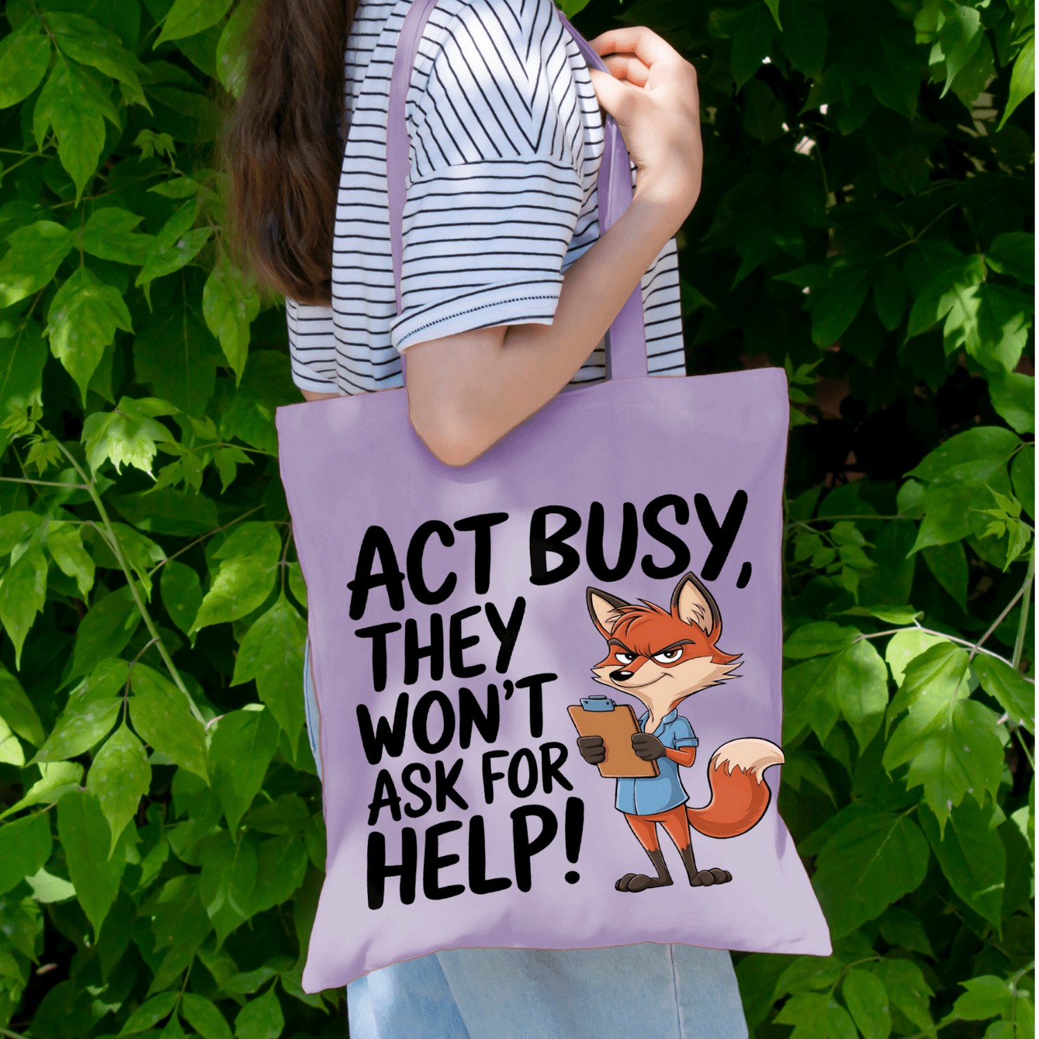 Act Busy Fox Tote Bag – Funny Cartoon Animal with Clipboard Sarcastic Quote Graphic Design for Work, Office Humor & Everyday Use - Image 18