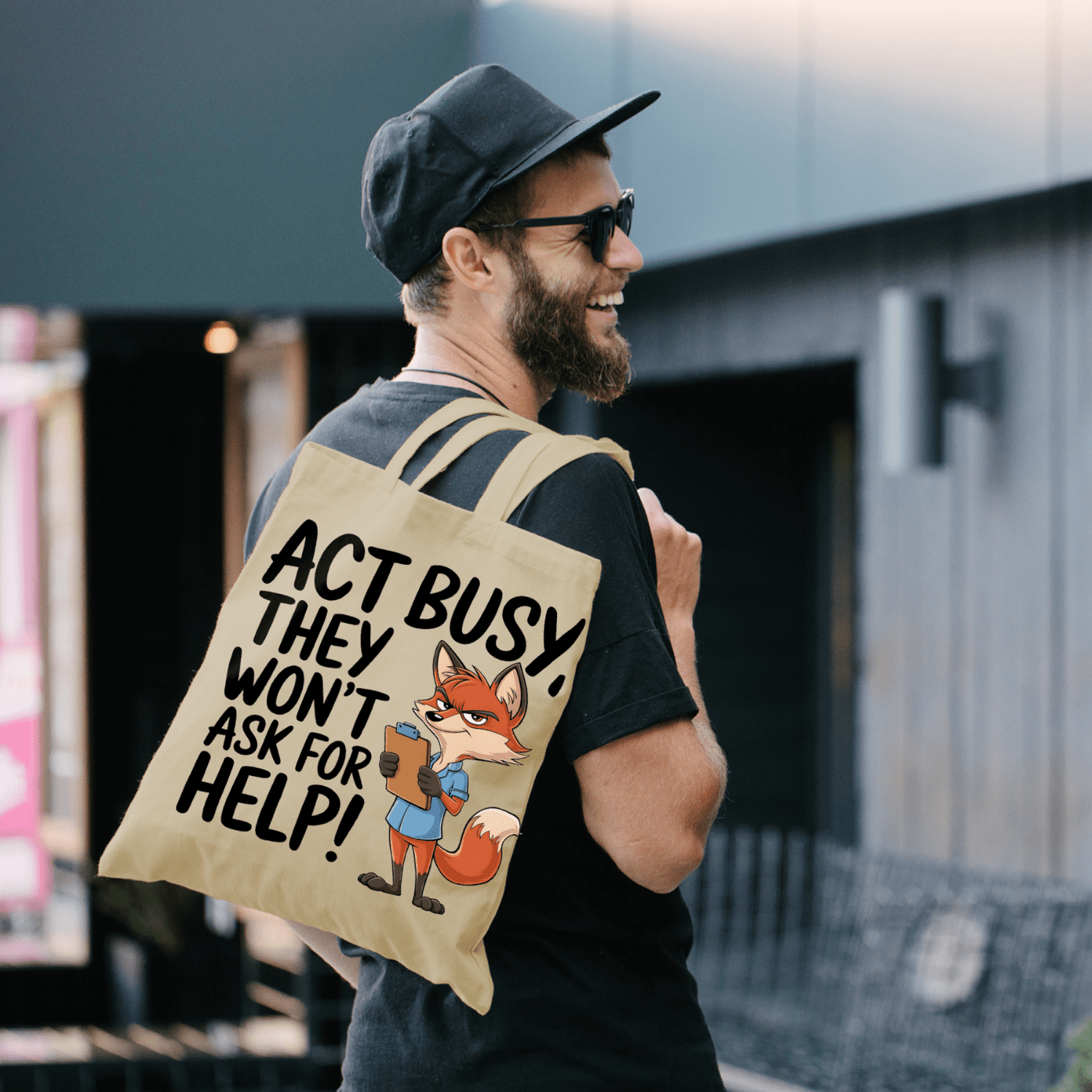Act Busy Fox Tote Bag – Funny Cartoon Animal with Clipboard Sarcastic Quote Graphic Design for Work, Office Humor & Everyday Use - Image 21