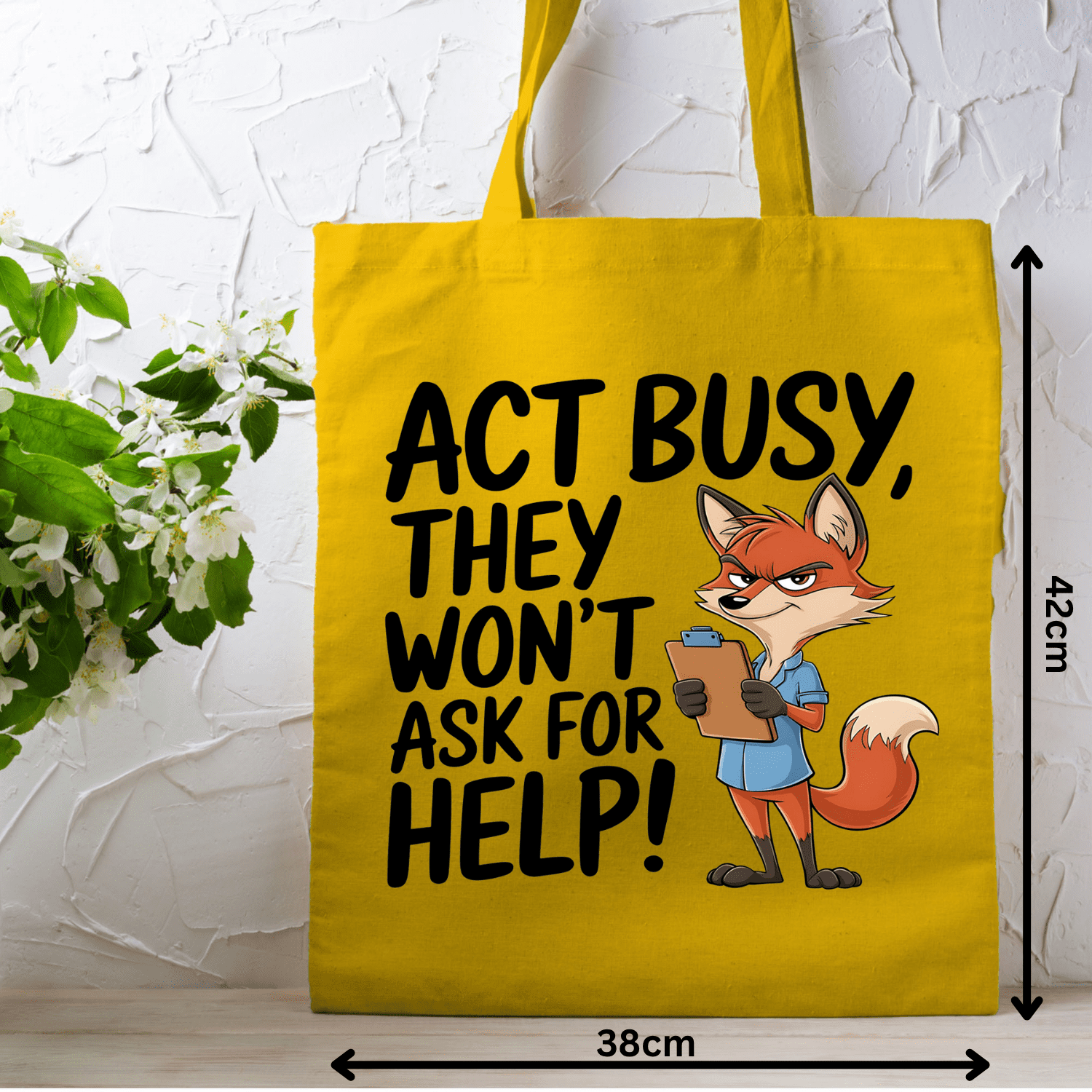 Act Busy Fox Tote Bag – Funny Cartoon Animal with Clipboard Sarcastic Quote Graphic Design for Work, Office Humor & Everyday Use - Image 22
