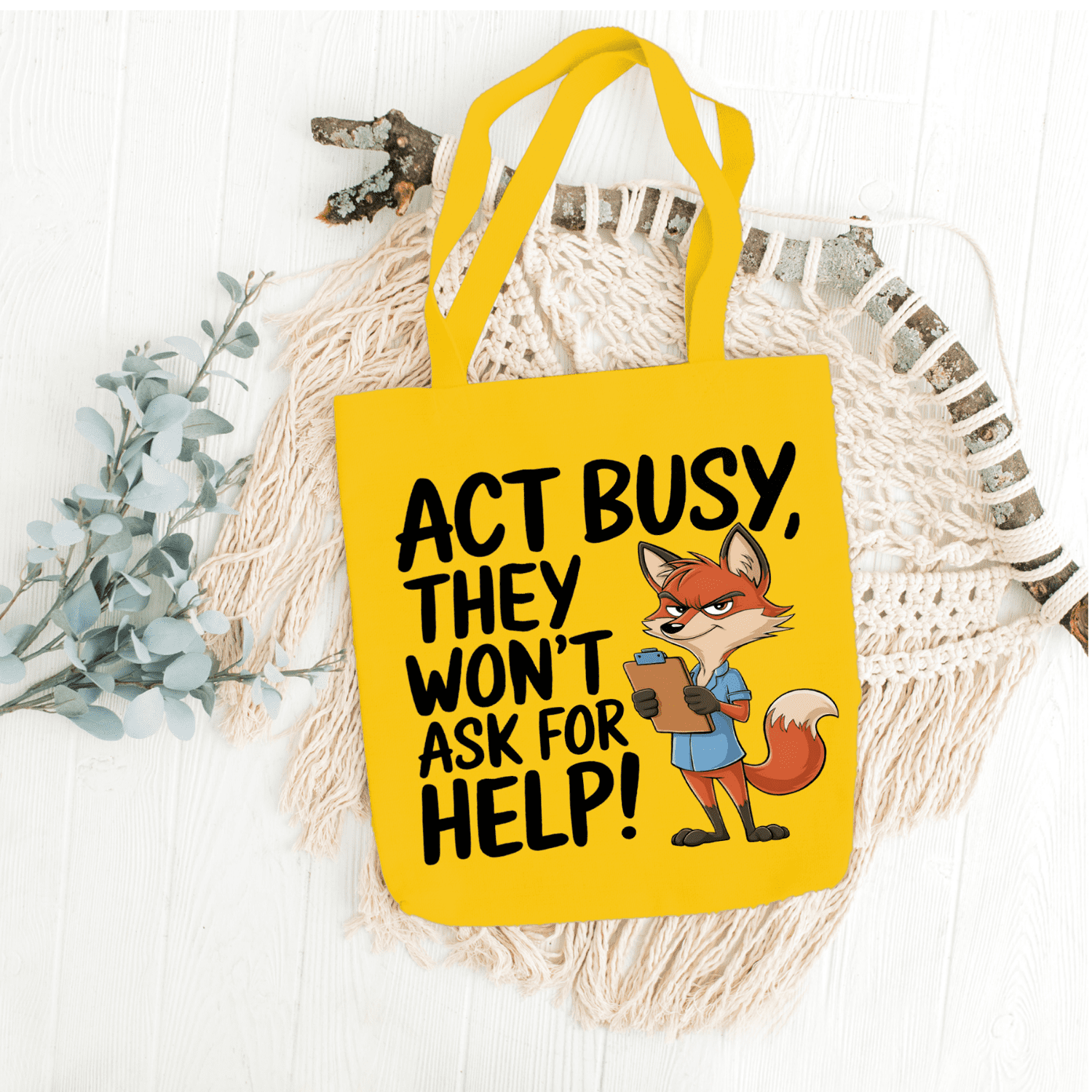 Act Busy Fox Tote Bag – Funny Cartoon Animal with Clipboard Sarcastic Quote Graphic Design for Work, Office Humor & Everyday Use - Image 23