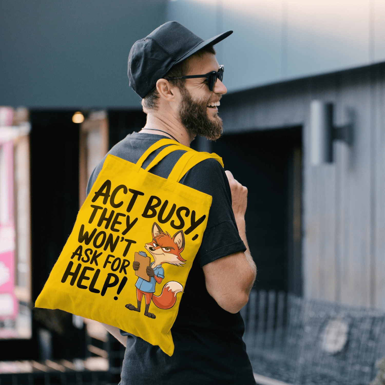 Act Busy Fox Tote Bag – Funny Cartoon Animal with Clipboard Sarcastic Quote Graphic Design for Work, Office Humor & Everyday Use - Image 24