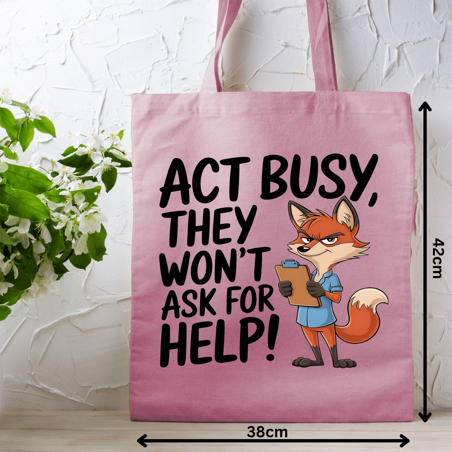 Act Busy Fox Tote Bag – Funny Cartoon Animal with Clipboard Sarcastic Quote Graphic Design for Work, Office Humor & Everyday Use - Image 25