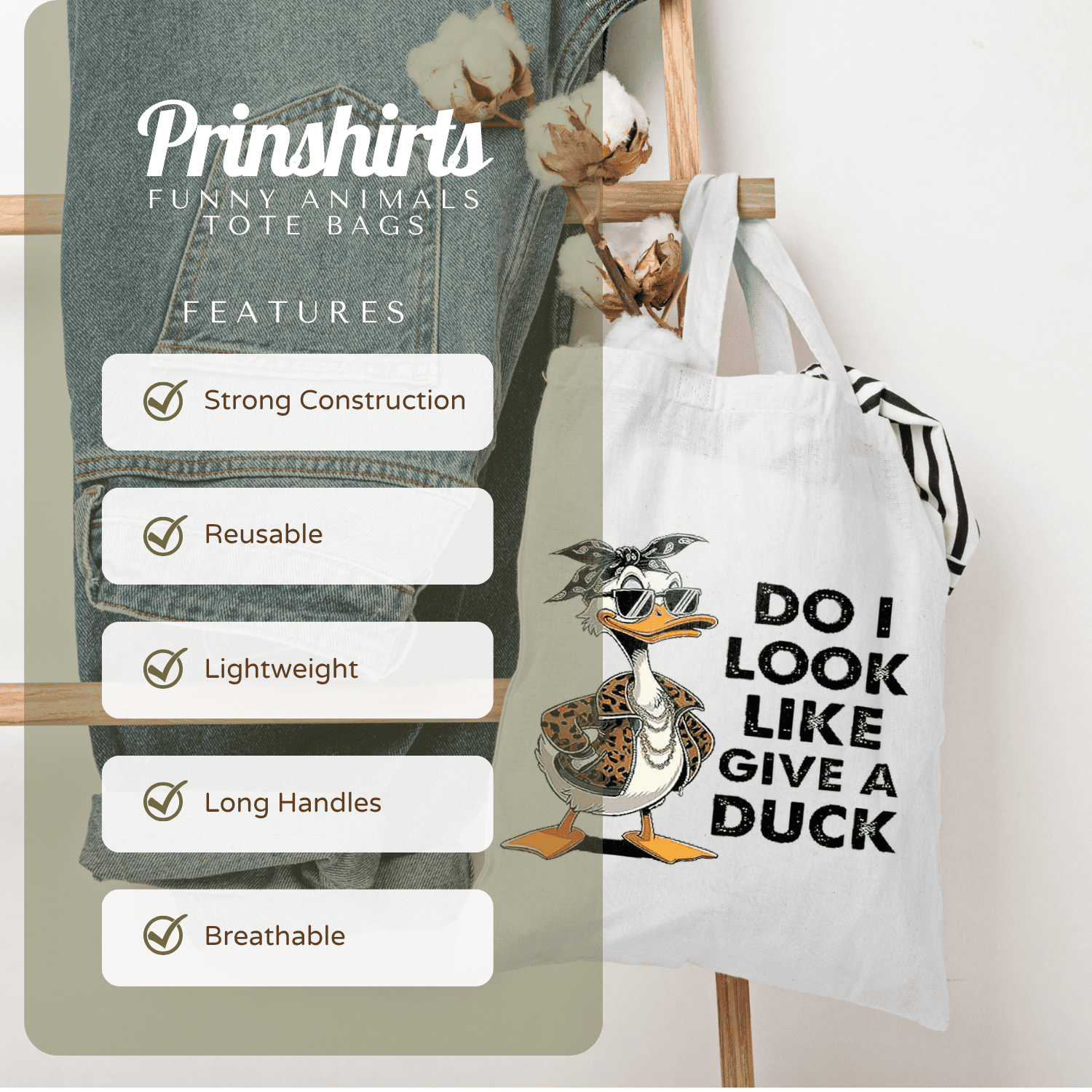 Do I Look Like I Give a Duck Tote Bag – Funny Sarcastic Duck with Sunglasses, Leopard Jacket & Bandana Graphic Bag for Work, School, Shopping & Everyday Use - Image 31