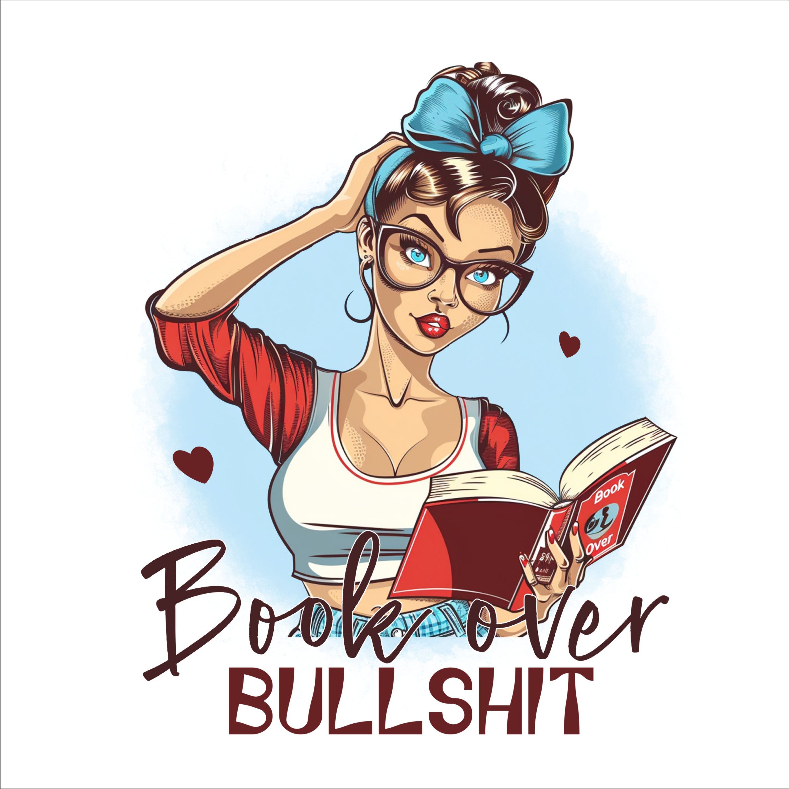 Book Over Bullshit Tote Bag – Retro Pin-Up Girl Reading Graphic Reusable Canvas Shopper, Gift for Everyday Use - Image 2