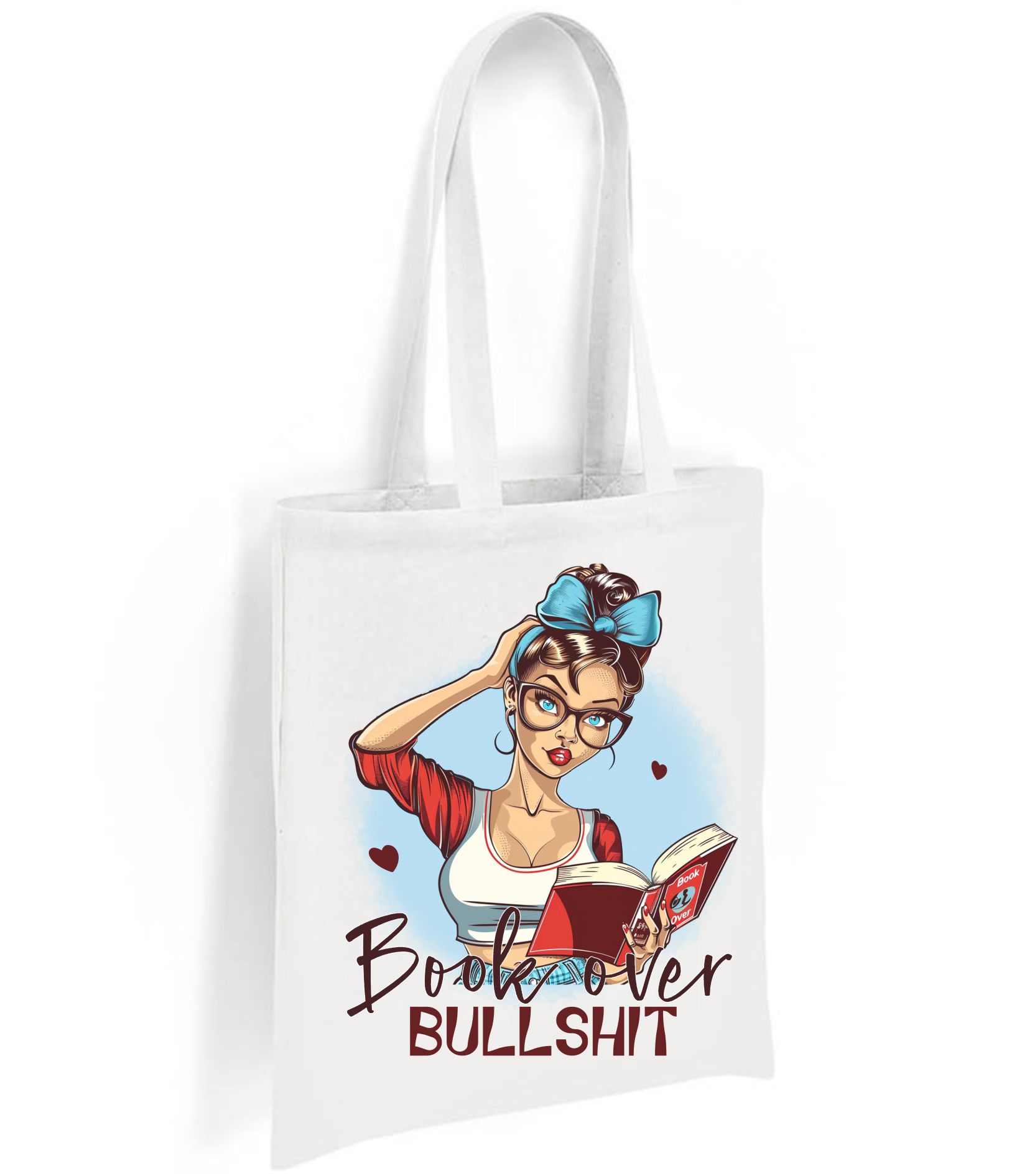 Book Over Bullshit Tote Bag – Retro Pin-Up Girl Reading Graphic Reusable Canvas Shopper, Gift for Everyday Use - Image 17