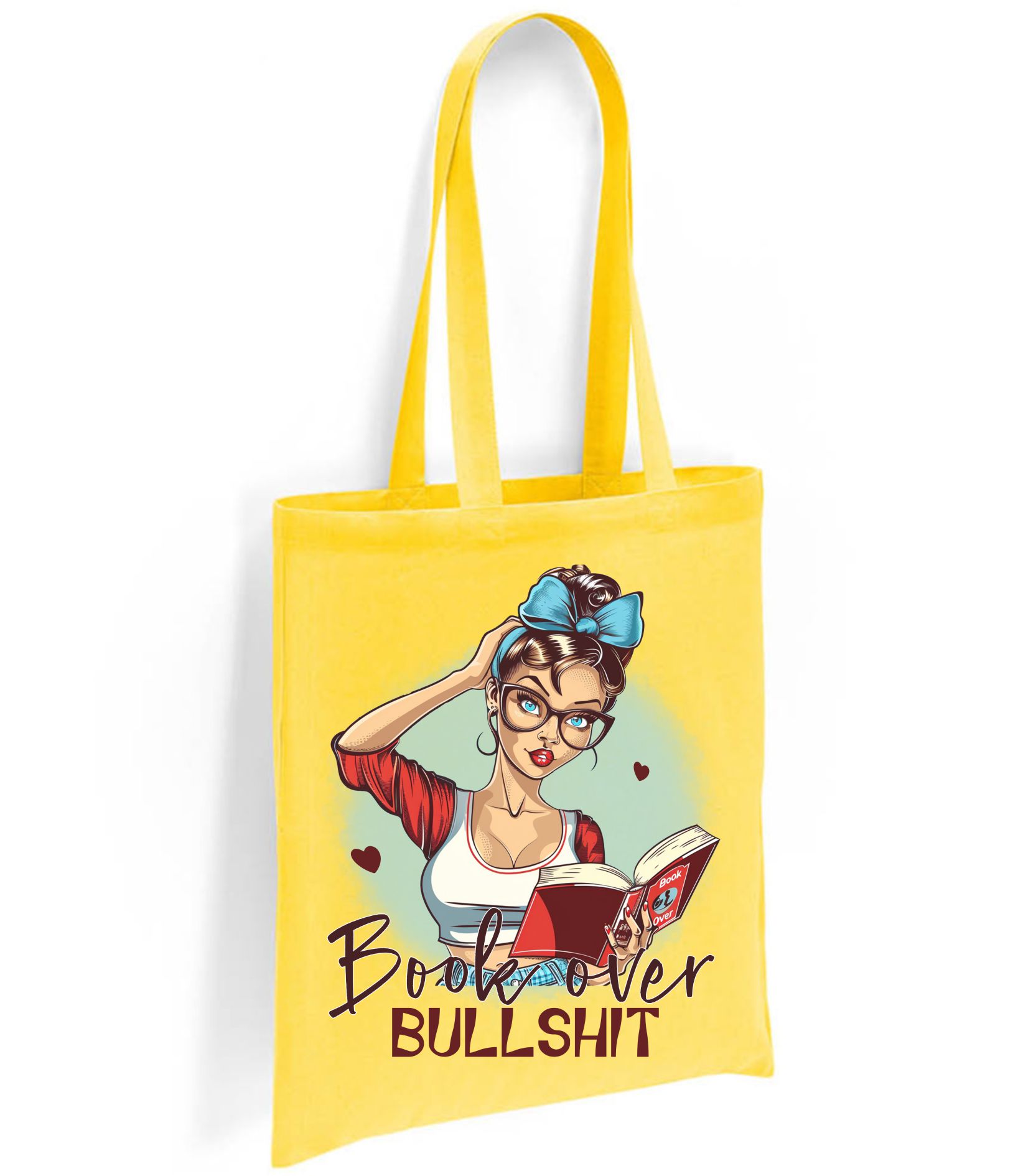 Book Over Bullshit Tote Bag – Retro Pin-Up Girl Reading Graphic Reusable Canvas Shopper, Gift for Everyday Use - Image 18