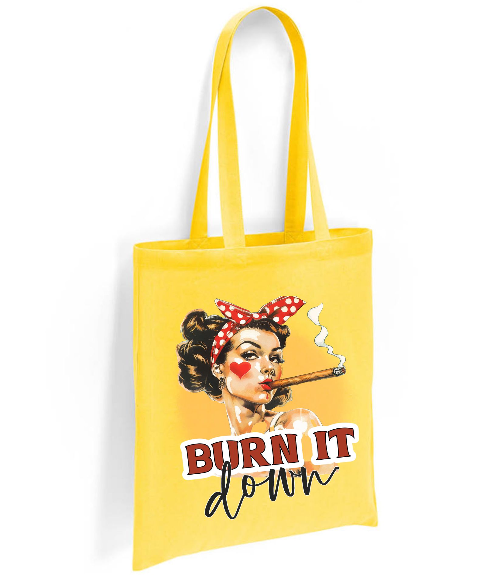 Burn It Down Tote Bag – Retro Pin-Up Girl with Cigar Graphic Reusable Canvas Shopper, Bold Attitude Gift for Everyday Use - Image 11